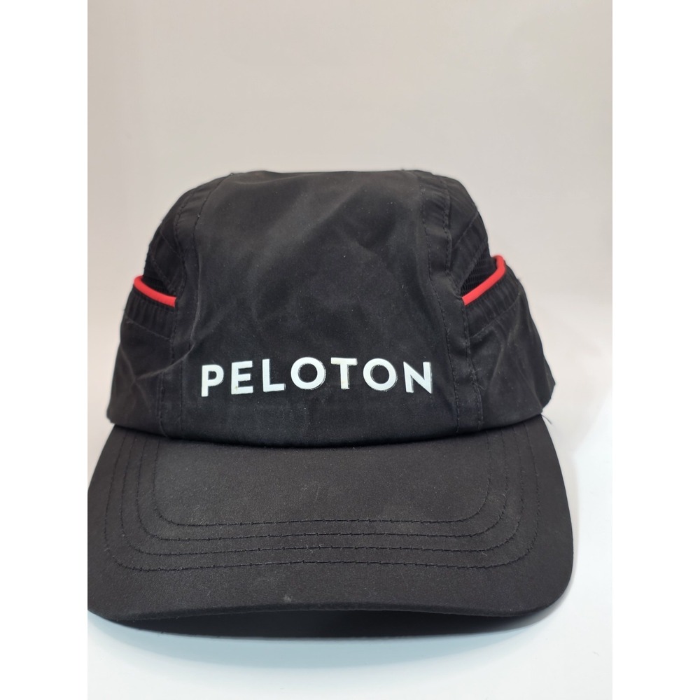 Peloton Black Red Vented Shield Nylon Running Cycling Lightweight Cap Hat